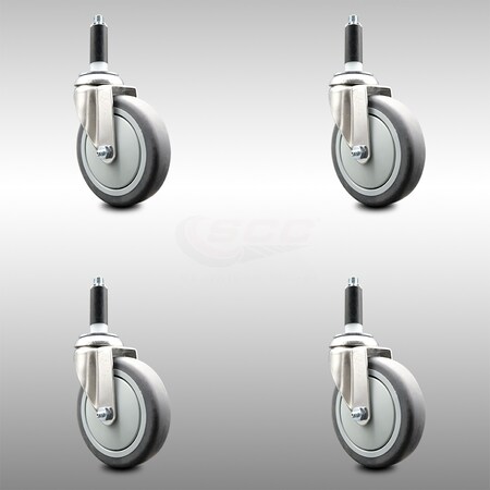 Service Caster 5 Inch 316SS Thermoplastic Rubber Swivel 7/8 Inch Expanding Stem Caster Set SCC-SS316EX20S514-TPRB-78-4